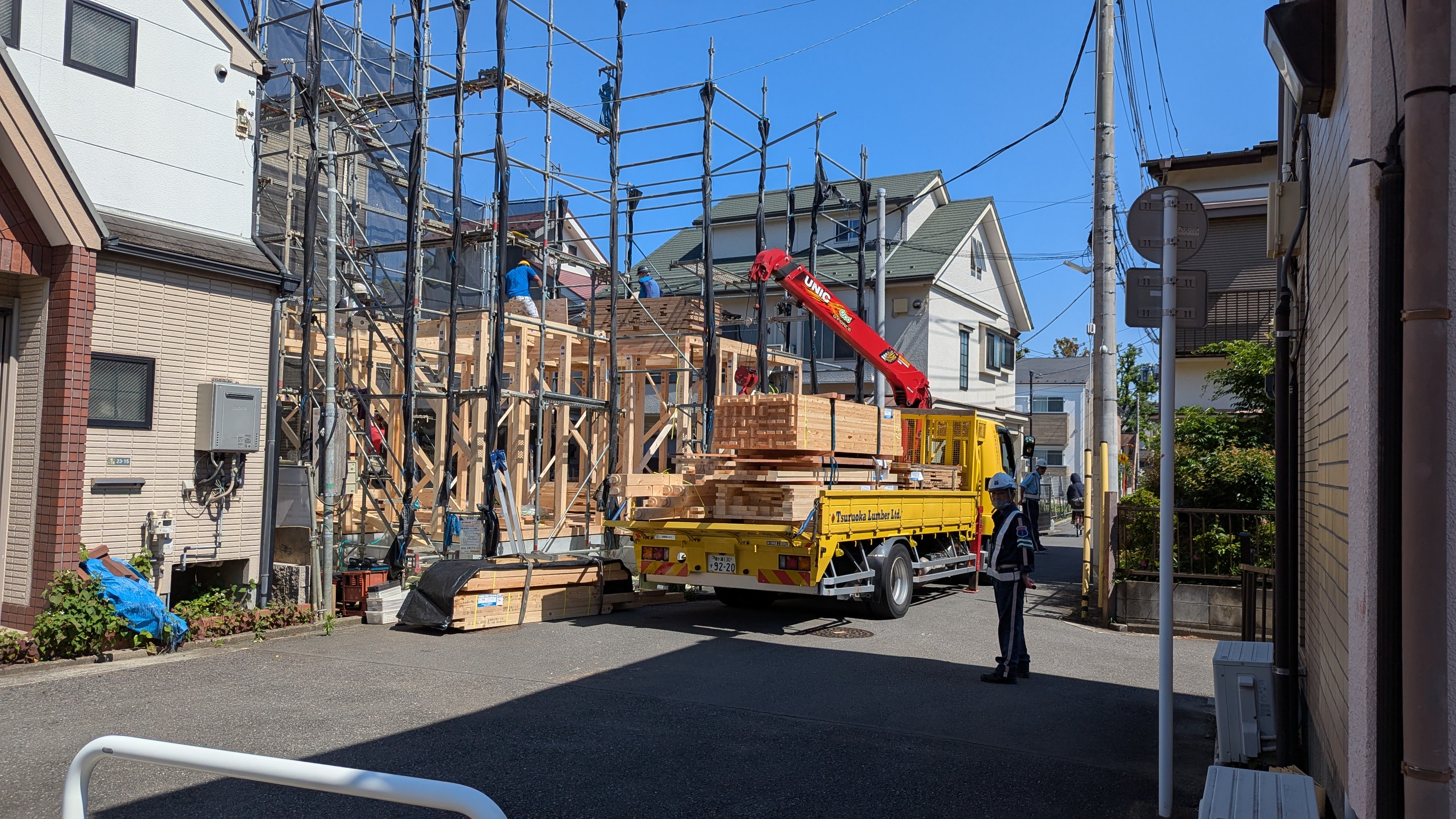 The frame of a usual wooden house being built